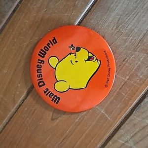 Vintage 80's Walt Disney World Character Button Pin 3.25" Winnie The Pooh Orange